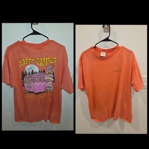 Simply Southern Happy Camper Graphic Tee Coral Orange Pink Cotton XL Womens